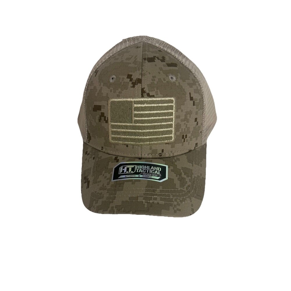 Highland Tactical American Flag Patch Mesh Snapback Hat Digi‎ Camo OSFM
